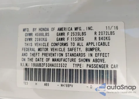 2017 Acura Tlx Technology Package z USA, uszkodzony, nr VIN 19UUB2F50HA003532